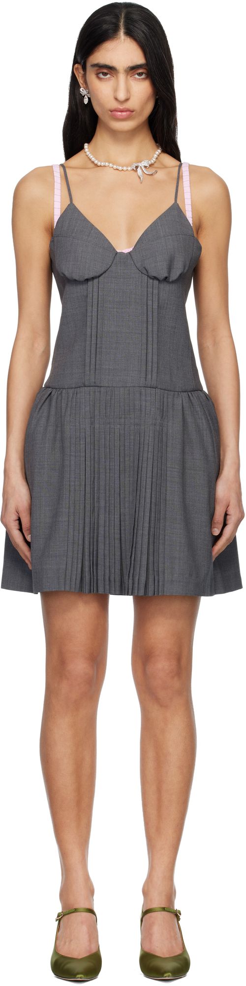 Gray Tuck Detail Bustier Slip Minidress