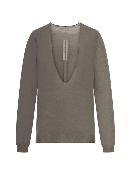? Deep V-Neck Wool Sweater with Ribbed Hem & Cuffs (Size S)