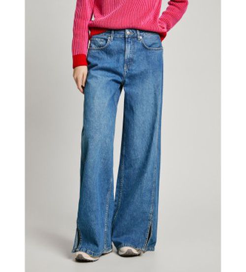 Pepe Jeans for woman. PL205001 Wide fit jeans Slit blue (29/30), Casual, Denim, Organic Cotton, Sustainable