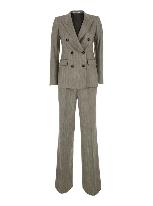 Beige resca Suit With Jacket And Pants In Viscose And Linen Blend For Men