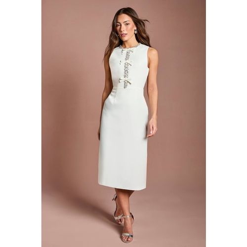 Coast Women's Sleeveless Crepe Midi Dress w/ Diamante Bow Detail in Ivory