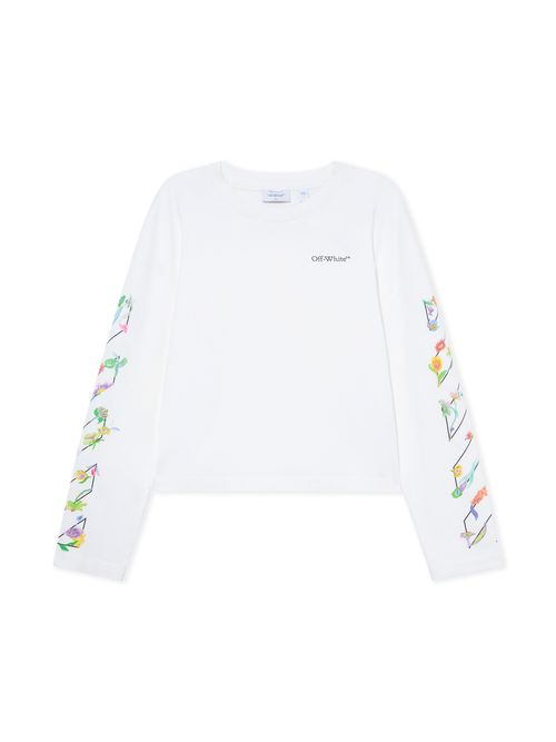 Diagonal Glowing Flower Long-sleeved T-shirt - Female T-shirts White