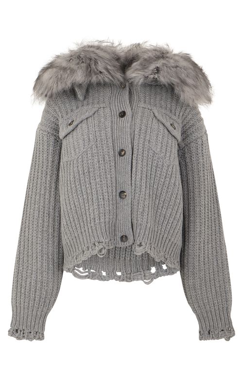 Elegant Cardigan with Fur Collar for Women