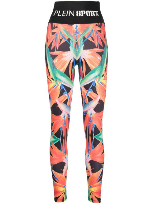 Floral-print stretch leggings - Black