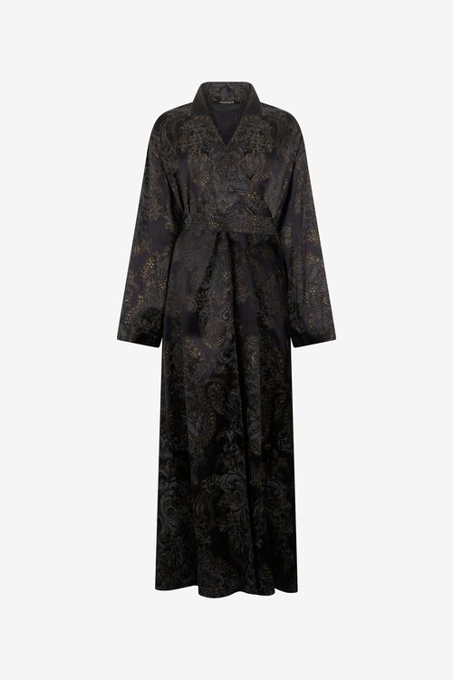 Ornamental Black Silk Kimono Dress