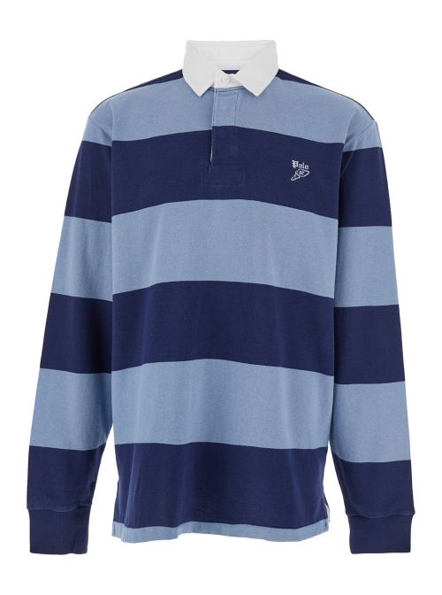 Striped Cotton Polo Shirt — Navy