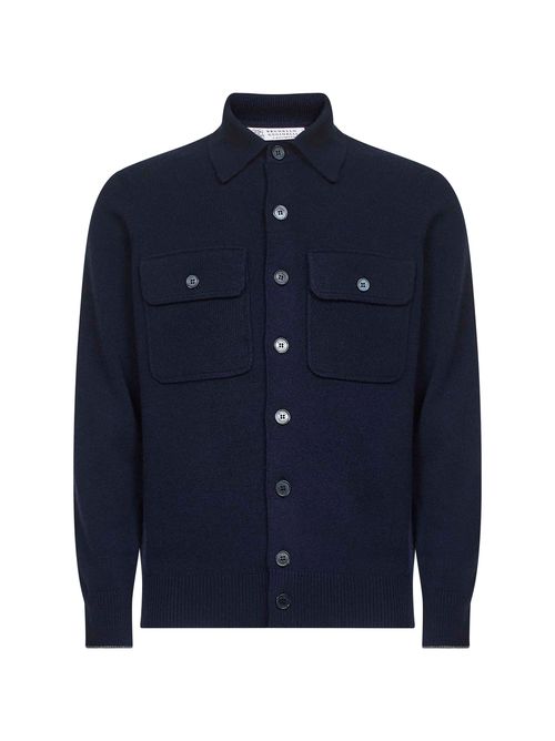 Cashmere Button-Front Cardigan — Blue