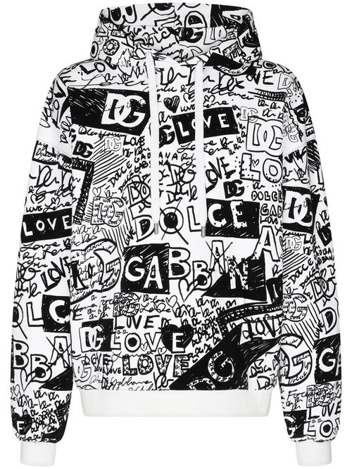 All-over logo-print cotton hoodie - Black