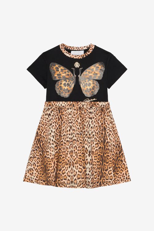 Black Dress With Jaguar Skin And Butterfly Inserts
