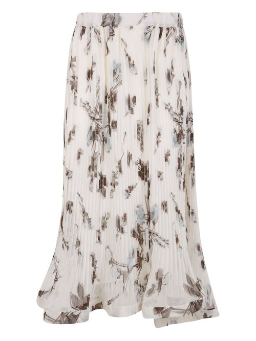 Pleated floral-print skirt - White
