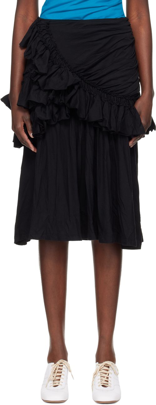 Black Ruffled Midi Skirt