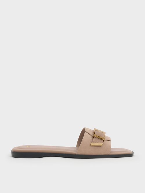 Charles & Keith - Whitney Suede & Leather Buckled Square-Toe Slide Sandals
