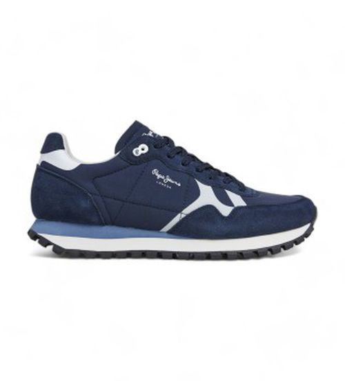 Pepe Jeans for man. PMS40017 Brit-On Prints navy leather slippers (41), Flat, Suede, Laces, Casual
