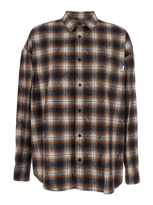 Check Motif Cotton Shirt — Brown