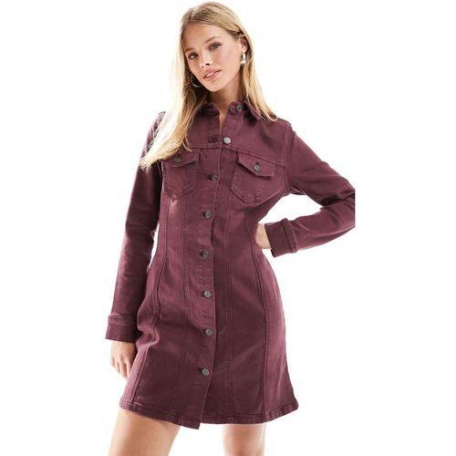 ASOS DESIGN Womens denim fitted shirt mini dress in burgundy