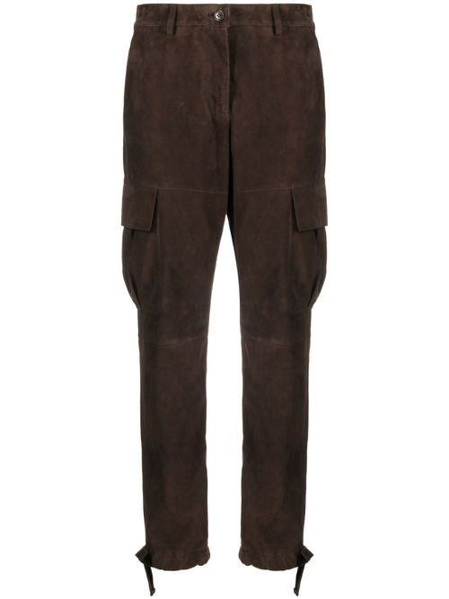 Straight-leg suede trousers - Brown