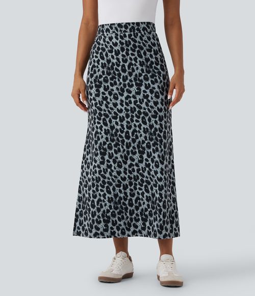 UltraSculpt™ Leopard Print High Waisted Split Maxi Casual Skirt  - Moonshadow Leopard