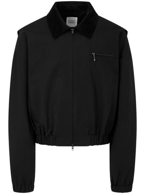 Corduroy-collar zip-up jacket - Black