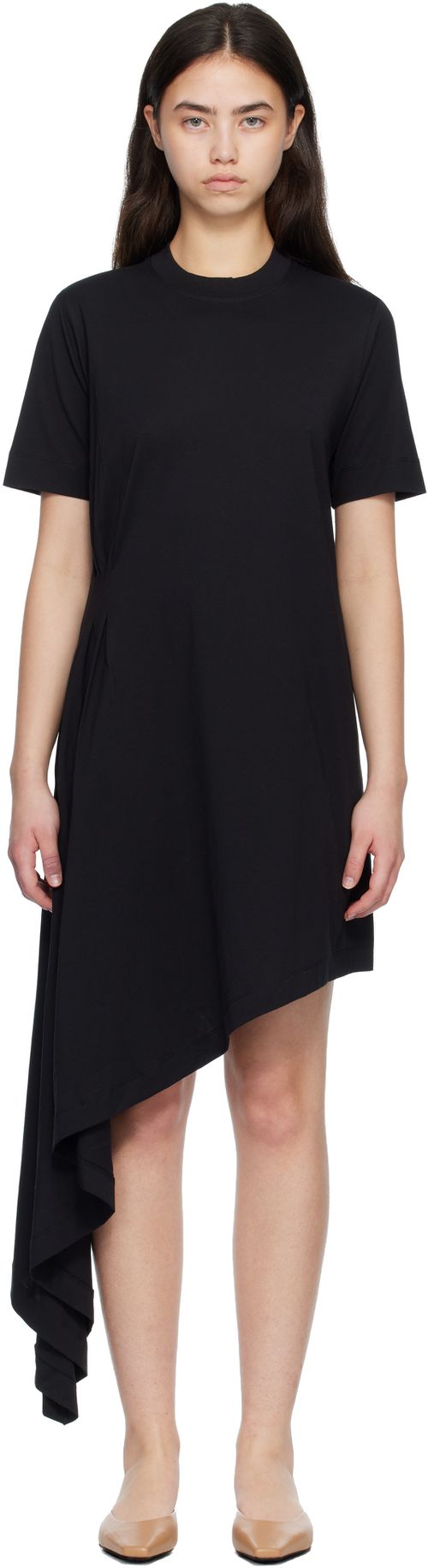 Black IGARI Asymmetric T-shirt Midi Dress