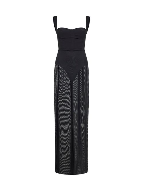 Sculpted Stretch Mesh Column Dress — Black