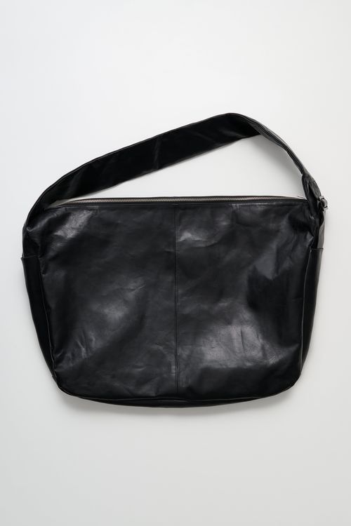 Ssstein Shirring Handle Leather Shoulder Bag Black