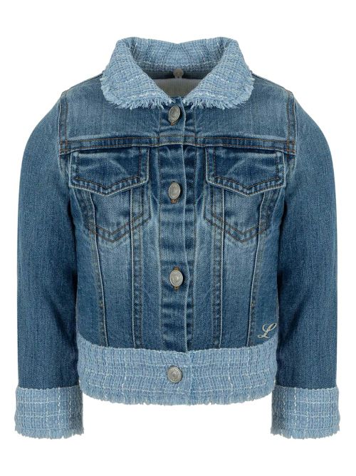 Fringed tweed denim jacket - Blue