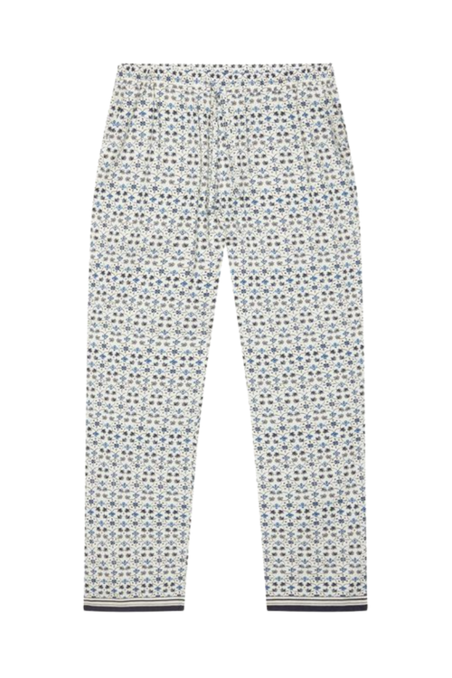 Floral-Jacquard Linen-Viscose Trousers — Cream