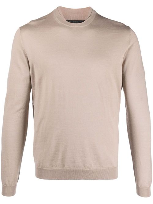 Layered-neckline merino wool jumper - Neutrals