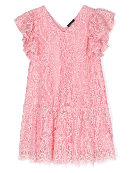 Ruffle-trim lace midi dress - Pink