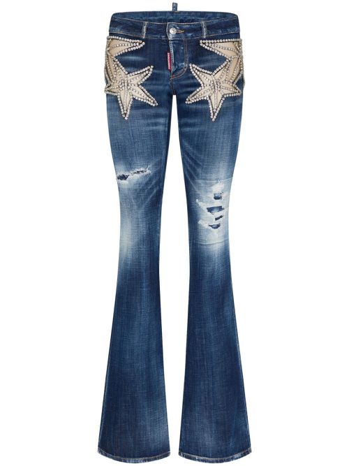 Crystal-embellished star-appliqué jeans - Blue