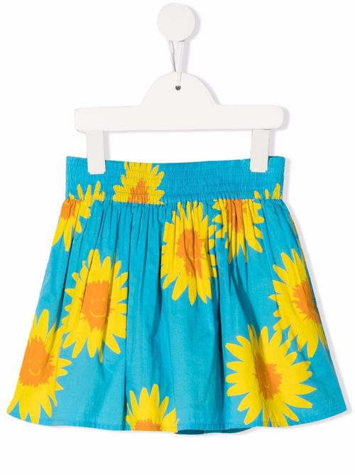 Sunflower-print organic cotton skirt - Blue