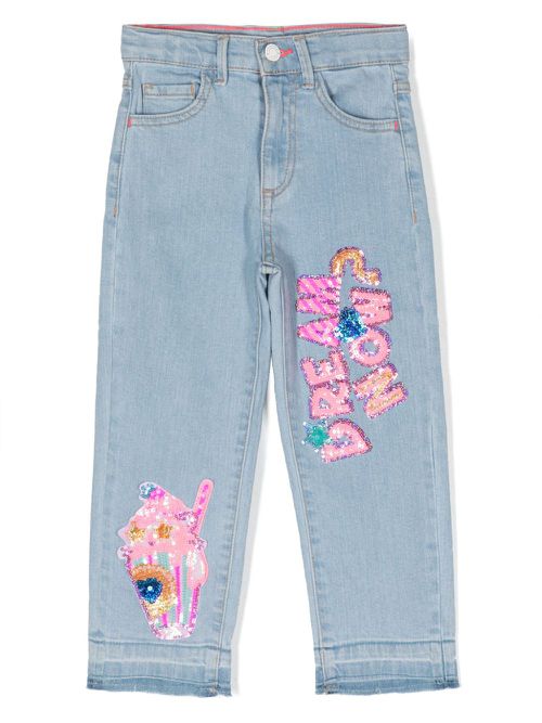 Sequined-appliqués straight-leg jeans - Blue