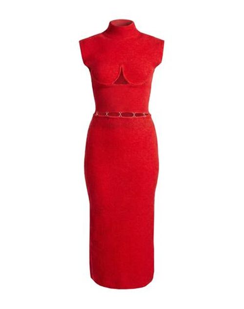 Woman Midi dress Red Size L Mohair wool, Wool, Polyamide, Elastane