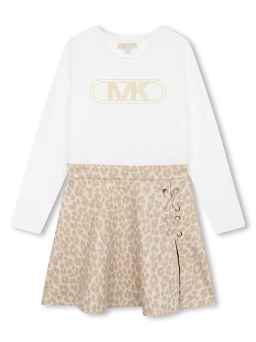 Leopard-print long-sleeved dress - White