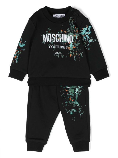 Paint-splatter logo-print tracksuit set - Black