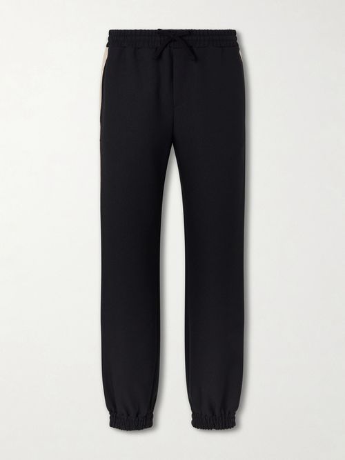 Tapered Logo-Appliqued Striped Drill Sweatpants - Men - Black