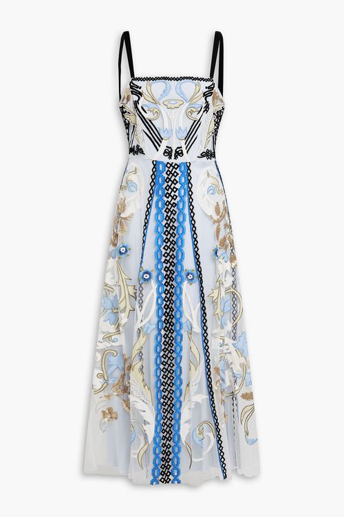 Alessia embroidered tulle midi dress - Blue - UK 10