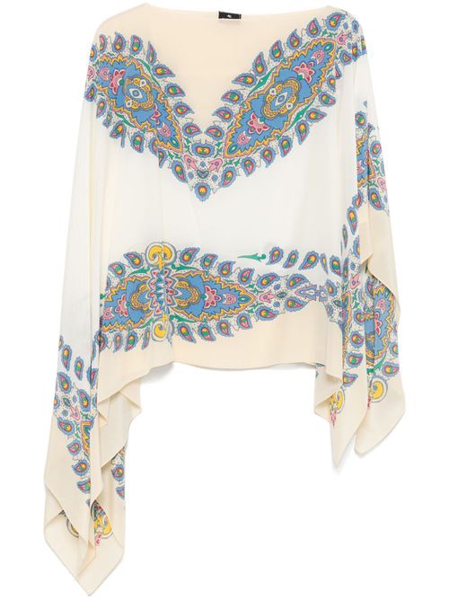 Paisley-print silk poncho - Neutrals