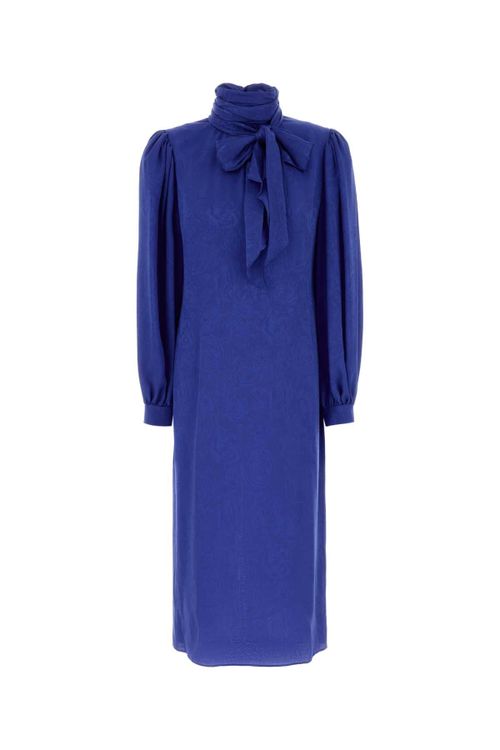 Silk Bow-Tie Neck Dress — Blue