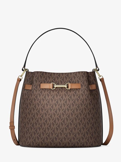 Carson Medium Signature Logo Convertible Bucket Crossbody Bag in Brown - One Size