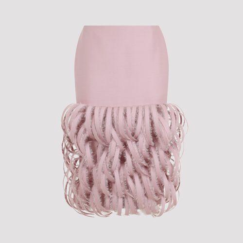 Fluffy Feather-Trim Wool Pencil Midi Skirt