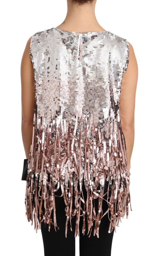 Sequined Fringe Tank Top — Rose gold