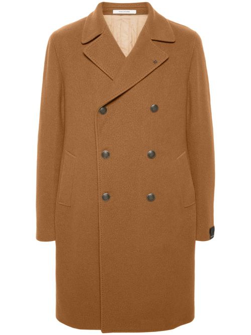 Brooch-detail double-breasted coat - Brown