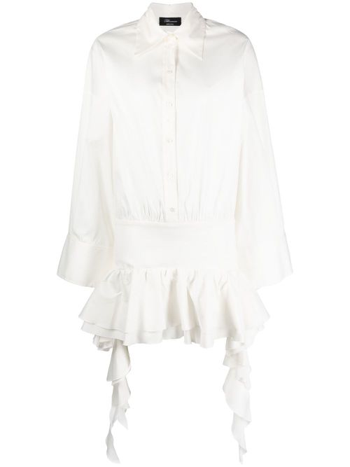 Dropped-waist ruffled shirtdress - White