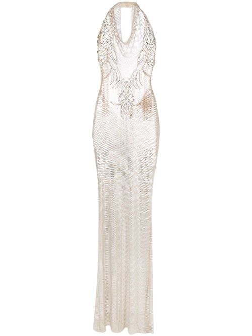 Rhinestone-embellished sheer gown - Gold