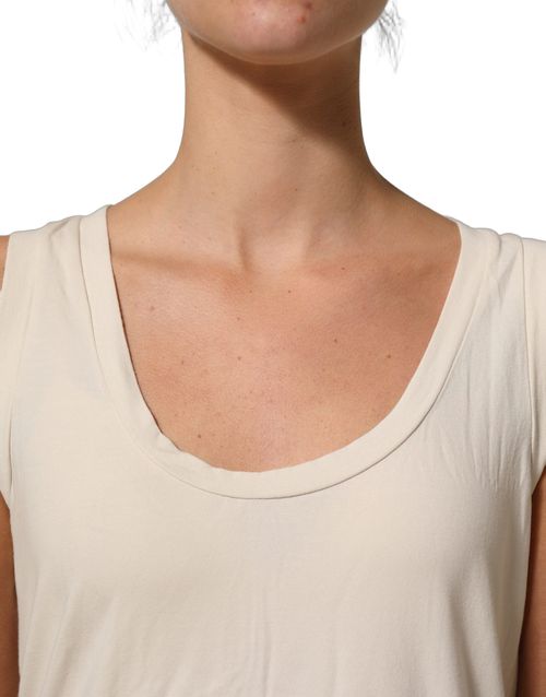 Viscose Round Neck Tank Top — Beige
