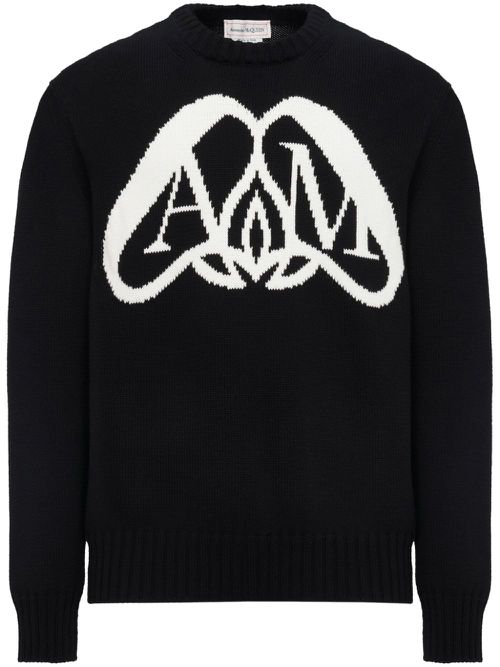Logo-intarsia cotton sweatshirt - Black