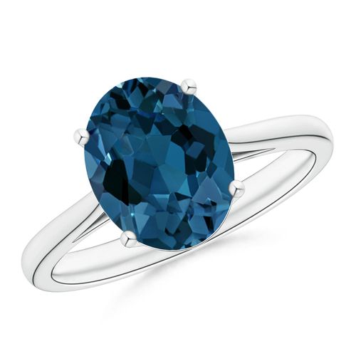 Angara 3.25 Carats Oval Solitaire London Blue Topaz Cocktail Ring in Silver