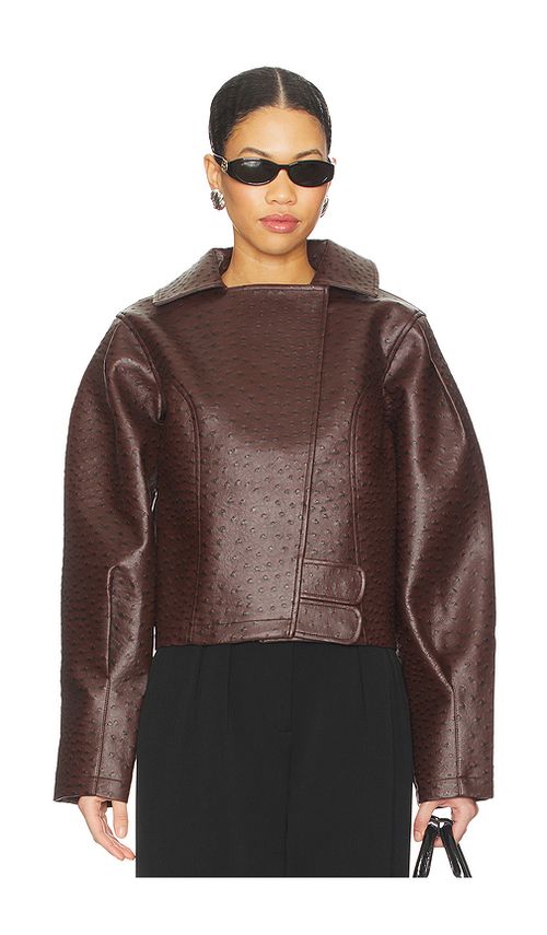 YLLW THE LABEL Oliver Ostrich Jacket in Brown. M. Also in L, S