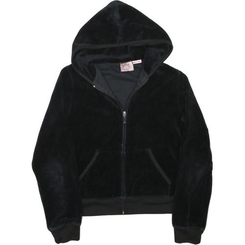 JUICY COUTURE Girls Black Her Majesty Crown Logo Hoodie Jacket L Polyester Woven